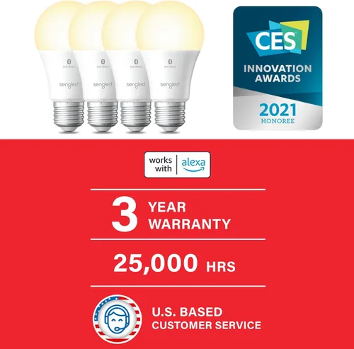 Vista 3 de Sengled Bombilla Alexa, S1 emparejamiento automático con dispositivos Alexa, bombillas inteligentes cálidas, iluminación inteligente de malla