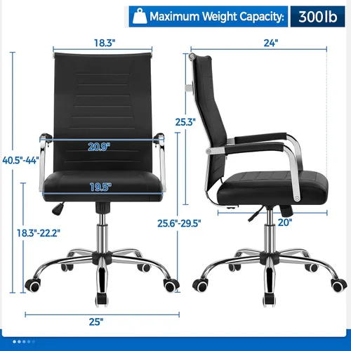 Vista 3 de Yaheetech - Silla de oficina giratoria de piel sintética acanalada, color negro Ribbed PU leather back on a chrome frame fits home offices and