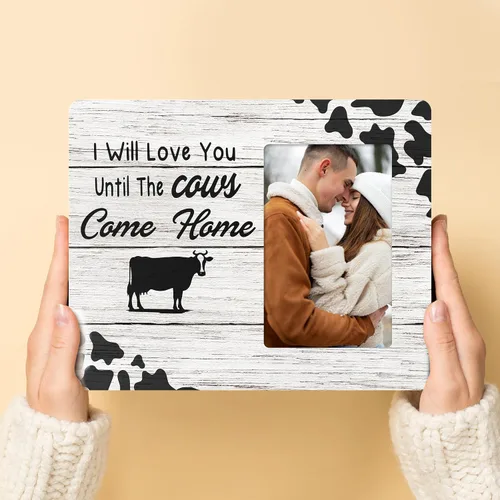 Vista 4 de Marco de fotos para parejas, regalos para mujeres, I Will Love You Until The Cows Come Home, marcos de fotos de madera, 4 x 6 pulgadas