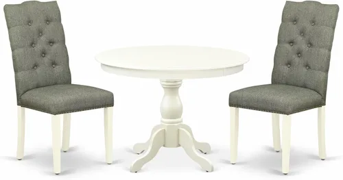 Vista 15 de East West Furniture HBEL3-ABK-35 - Juego de mesa y sillas de cocina de 3 piezas que contiene una mesa de comedor redonda con pedestal y 2 sillas
