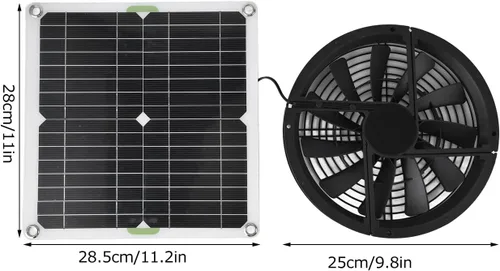 Vista 5 de Kit de ventilador de ventilación de panel solar de 10 pulgadas, ventilador de escape portátil con malla protectora, mini ventilador de 12 V 100 W