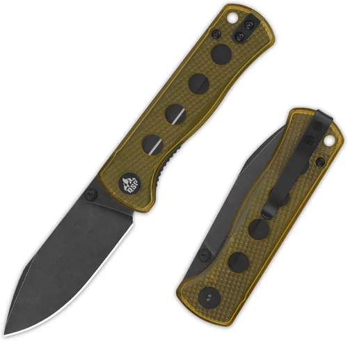 Vista 8 de QSP Canary Folder - Cuchillo plegable de bolsillo, hoja de 7.21 cm Sandvik 14C28N con acabado negro lavado a la piedra, mango G10 negro, bloqueo