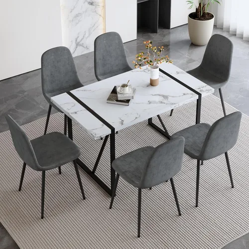 Vista 35 de Mesa de Comedor para 4-6, Mesa de Cocina de 55'', Mesas de Cocina y Comedor, Mesa de Comedor de Madera MDF con Patas de Metal para Sala de Estar
