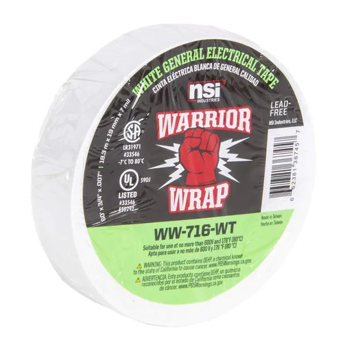 Vista 8 de NSI WW-716-WT WarriorWrap General Cinta eléctrica de vinilo de 7 mil, 3/4" de ancho, 60' de largo, blanco