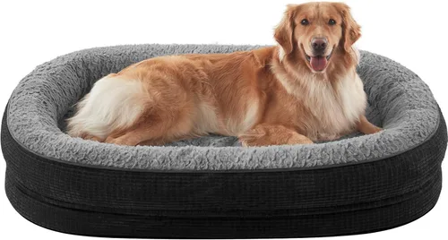 Vista 16 de JOEJOY Cama ortopédica para perros medianos, cama para mascotas de espuma viscoelástica con laterales de refuerzo, forro impermeable, funda