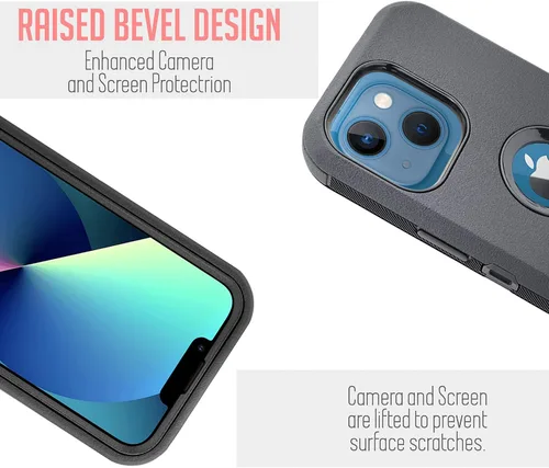 Vista 3 de Funda diseñada para iPhone 13 (6.1 pulgadas), protección contra caídas de cuerpo completo, clip para cinturón, funda resistente con protector