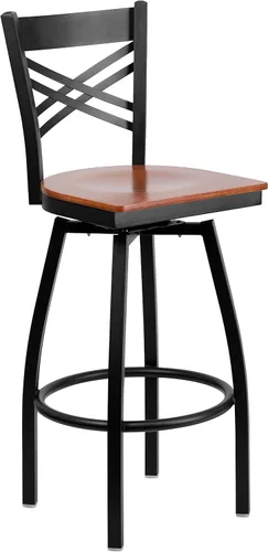 Vista 12 de Flash Furniture HERCULES Series Black ''X'' Taburete giratorio de metal – asiento de vinilo negro