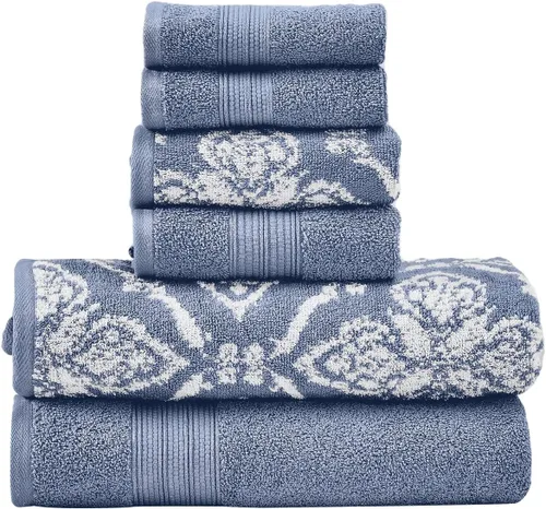 Vista 7 de Modern Threads Amaris - Juego de 6 toallas reversibles de jacquard teñido con hilo, toallas de baño, toallas de mano y paños de lavado