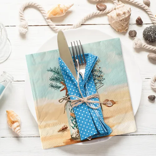Vista 4 de AnyDesign Paquete de 80 servilletas de papel de playa desechables con estrellas de mar en orilla del mar, tarros de coral masón de postre