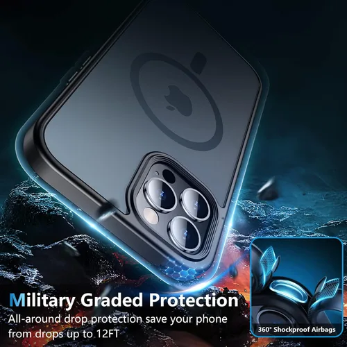 Vista 3 de Funda magnética para iPhone 12 Pro Max, [compatible con MagSafe] [2 protectores de pantalla de vidrio templado] [mate translúcido] Funda de grado