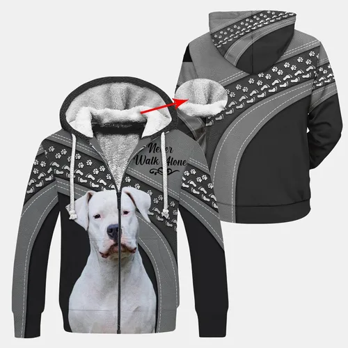 Vista 2 de DOGSOCUTE.COM Dog Never Walk Alone - Sudadera con capucha 3D con estampado de cara de perro, capa de forro polar cepillado cálido