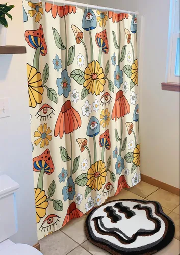 Vista 4 de Estmy Happy Face - Alfombra de baño redonda de 2 pies, color blanco/negro, antideslizante, lavable, estética, hippie, bohemio, divertida, de felpa
