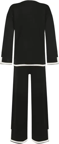 Vista 2 de Conjunto de dos piezas para mujer, conjunto de suéter de punto de otoño de 2 piezas, sudadera de manga corta, pantalones de cintura elástica, S-XL
