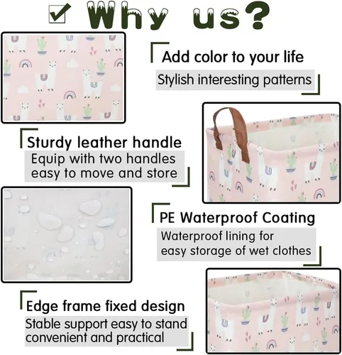 Vista 6 de FXOLCSHE - Canasta rectangular rosa de alpaca, canasta de lavandería impermeable plegable para guardería, canasta de juguetes para habitación