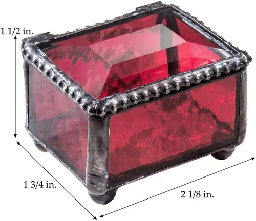 Vista 4 de Caja de anillo de vitral roja pequeña joyería recuerdo baratija - Caja J Devlin 325-4
