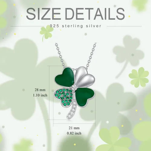 Vista 6 de Collar de trébol del día de San Patricio, irlandés, trébol de cuatro hojas, collares de trébol para mujer, plata de ley 925, a la moda, verde