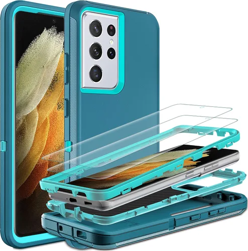 Vista 10 de Funda para S21 Ultra, funda para Samsung Galaxy S21 Ultra con protector de pantalla de TPU flexible autorreparable (paquete de 2), funda de Azul