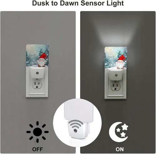 Vista 3 de Paquete de 2 luces LED de Navidad con gnomo de nieve, luces nocturnas de emergencia con sensor automático, juego de 2 para dormitorio, baño