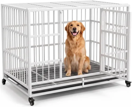 Vista 11 de KOKOTANGS Mueble de jaula para perros de 38 pulgadas, resistente para perros grandes, jaula de madera a prueba de fugas y masticaciones para perros