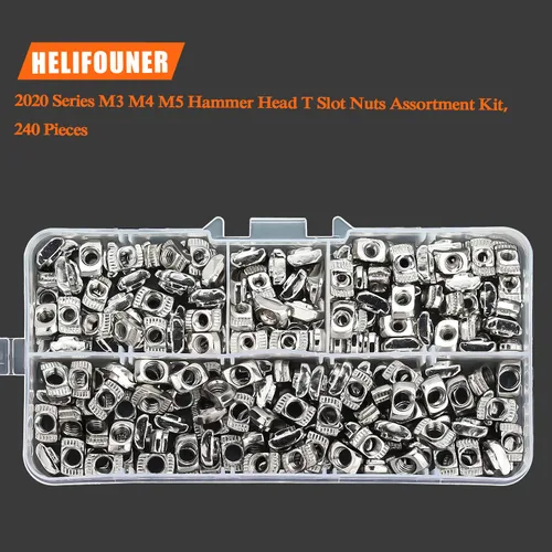 Vista 5 de HELIFOUNER 240 piezas de tuercas T de la serie 2020, kit surtido de tuercas de ranura M3 M4 M5 T
