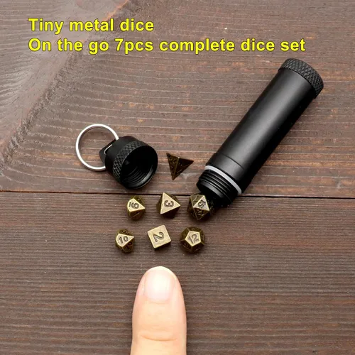 Vista 3 de Juego de Dados Haxtec Mini: Pequeño Juego de Dados Metálicos DND con Estuche para Dados Portátil Juego de Dados Metálicos Antiguos de Bronce