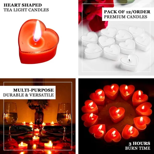 Vista 4 de Efavormart - Paquete de 12 velas de té con forma de corazón rojo para cumpleaños, propuesta, boda, fiesta, compromiso y decoración de mesa Blanco