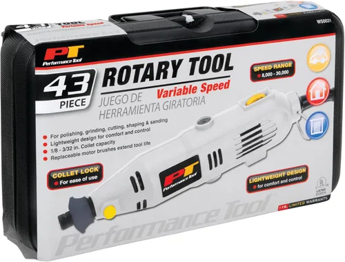 Vista 5 de Performance Tool W50031 Kit de herramientas rotativas multifuncionales avanzadas de 43 piezas con velocidad variable y bloqueo de pinza
