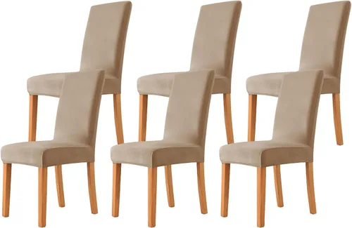 Vista 15 de Velvet Chair Covers Beige Gray, Stretch Dining Room Chair Covers 2 Pack, Super Fit Dining Chairs Slipcovers Spandex Washable Kitchen Parson Chair