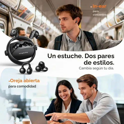 Vista 2 de Kinglucky Auriculares inalámbricos 2 en 1, auriculares intrauditivos y abiertos con clip, ajuste cómodo, auriculares Bluetooth 5.4 con micrófono