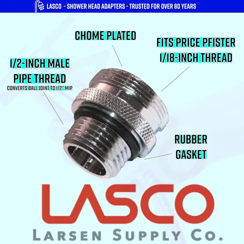 Vista 2 de LASCO 08-2475 Adaptador de bola de brazo de ducha de tubo de hierro macho de 1/2 pulgada con extremo de bola de rosca Pfister