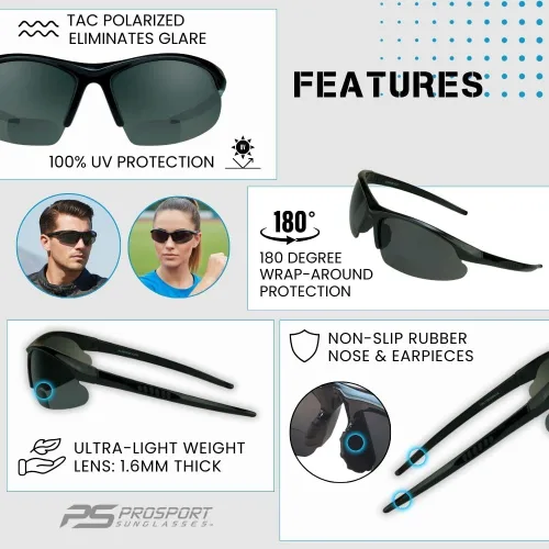 Vista 3 de proSPORT Gafas de sol bifocales polarizadas para hombres y mujeres, lentes antirreflejos, ceñidas y envolventes