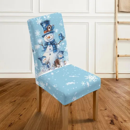 Vista 5 de Rnyleeg Fundas de silla de Navidad para sala de estar, diseño de muñeco de nieve azul, estampado de pájaros, fundas para sillas de comedor, 1
