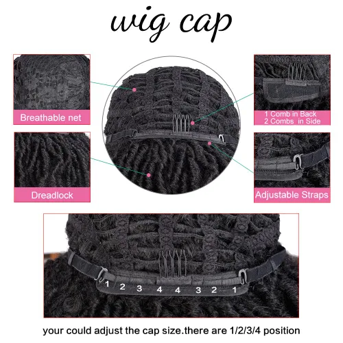 Vista 7 de Pelucas de rastas cortas de 6 pulgadas para mujeres y hombres negros con clips, pelucas sintéticas trenzadas de imitación afro trenzadas, rastas