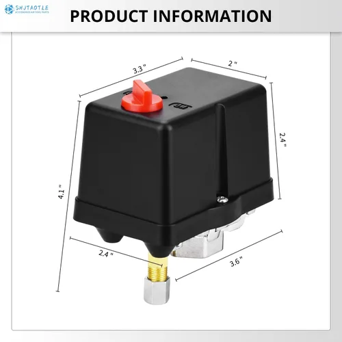 Vista 2 de Válvula de control universal del interruptor de presión del compresor de aire (90-120 PSI, 110V-240V) con regulador de 0-180 PSI y válvula de alivio
