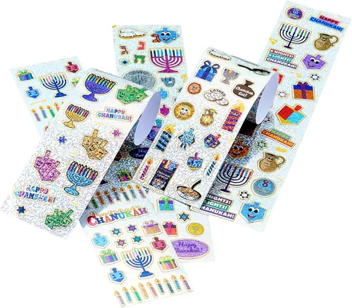 Vista 3 de Rite Lite Caja de calcomanías de Hanukkah más de 175 calcomanías festivas. Dreidels, menorás, estrellas, iconos de Janucá, regalos de fiesta judía