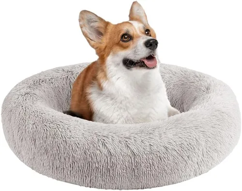 Vista 28 de Friends Forever Cama para perro en forma de dona, de piel sintética, mullida, relajante, para perros pequeños, suave y afelpada, antiansiedad, sofá