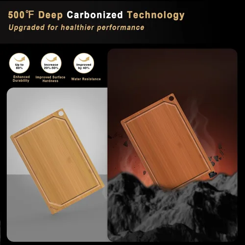 Vista 3 de HIWARE Juego de 4 Piezas de Tablas de Cortar Extra Grandes de Madera - Tablas de Cortar de Bambú para Preparación de Comidas y Servicio