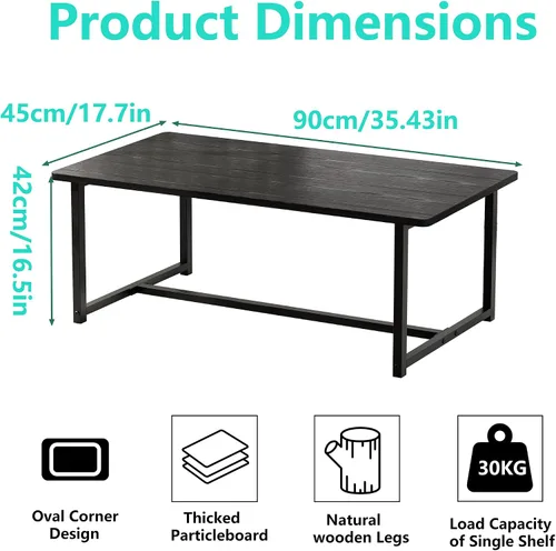 Vista 2 de Mesa de centro para sala de estar, mesas centrales rectangulares modernas para espacios pequeños, muebles industriales, mesas auxiliares de sofá