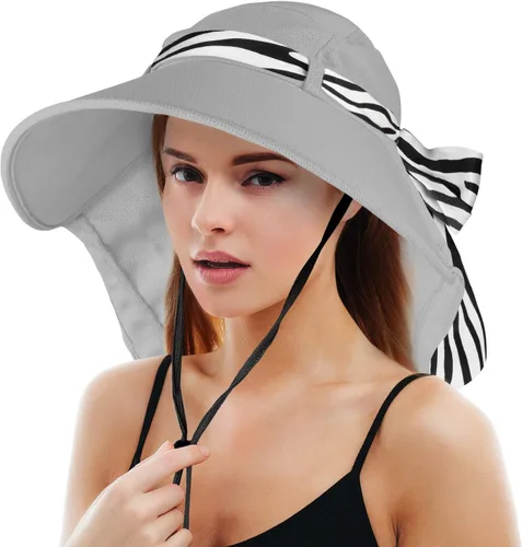 Vista 8 de Solaris UPF 50+ Gorro de ala ancha para mujer - Tamaño pequeño, ligero y plegable, gorro floral refrescante con solapa para el cuello #1 Gris