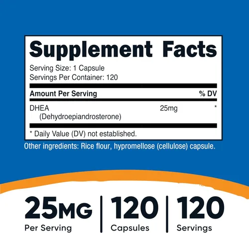 Vista 2 de Nutricost DHEA 25 mg, 120 cápsulas - Sin gluten, sin soya, sin OMG, suplemento