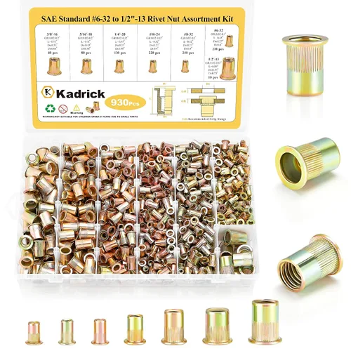 Vista 12 de 100 piezas tuercas de remache Kadrick M6, tuercas de inserción roscadas métricas de acero al carbono de cabeza plana Rivnuts