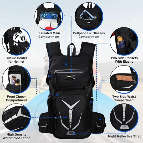 Vista 2 de Mochila de hidratación aislada con vejiga de agua de 3 litros, mochila de senderismo a prueba de fugas de 18 L, mochila de agua ligera para hombres