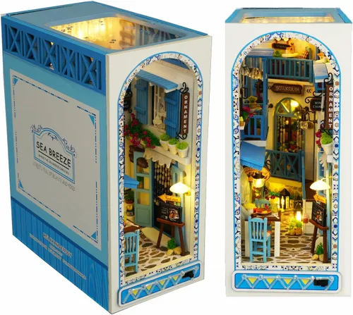 Vista 8 de Roroom Kit de Rincón de Libros DIY, Casa de Muñecas Booknook Inserto Decorativo para Estantería Callejón, Rompecabezas de Madera 3D con Inserto