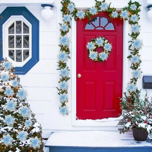 Vista 7 de Geosar 36 flores de Pascua de Navidad de 3 tamaños, 3, 4, 6 pulgadas, decoraciones de árbol de flores sintéticas con purpurina, adornos de Pascua