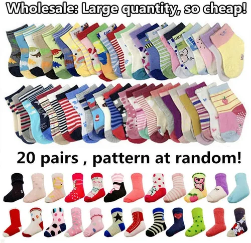 Vista 4 de 20 pares de calcetines para bebés, niños y niñas, de algodón (patrón al azar)