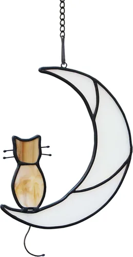 Vista 9 de Black Cat Decor On Moon Suncatcher Decoration,Cat Memorial Gifts for Cats Lovers Stained Glass Window Hangingt,Cats Loss Sympathy Gift,Pet Memorial