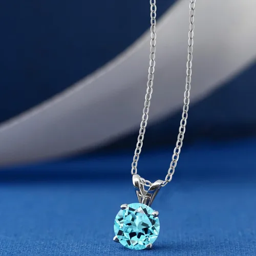 Vista 73 de Gem Stone King Collar con colgante solitario de plata de ley 925 de 0.236 in con piedra natal redonda Collar de 4 puntas para mujer Con cadena
