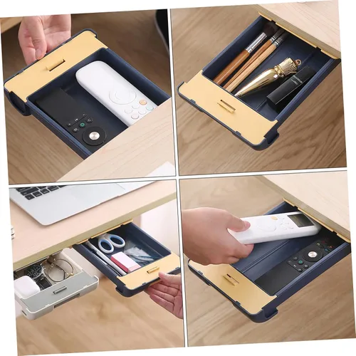 Vista 9 de EXCEART Caja de almacenamiento con cajón, cajón de almacenamiento oculto, cajón de mesa oculto, bandeja de cajón autoadhesiva, bandeja para lápices