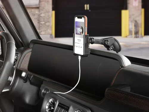 Vista 4 de WeatherTech WindshieldFone - Soporte universal para teléfono de automóvil montado en el parabrisas - Perillas billet negras