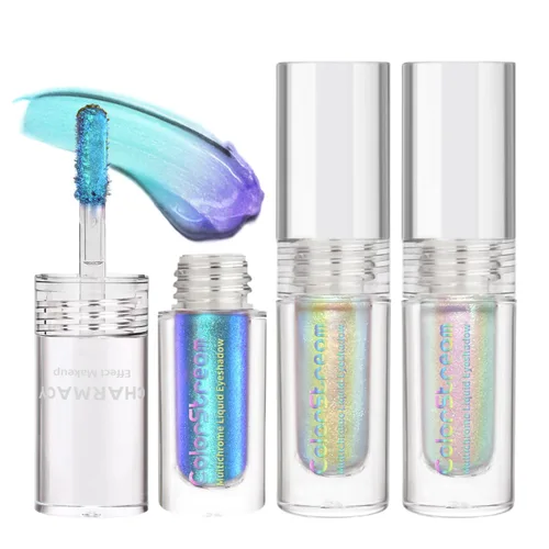 Vista 21 de CHARMACY Sombra de ojos líquida duocroma, aspecto metálico, juego de sombras de ojos con purpurina de larga duración, pigmentos metálicos, secado